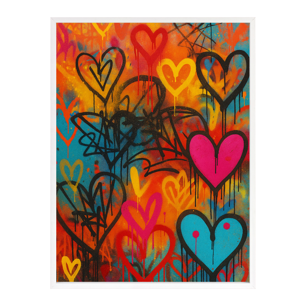 Poster mit Bilderrahmen Graffiti Herzen - verschiedene Formate