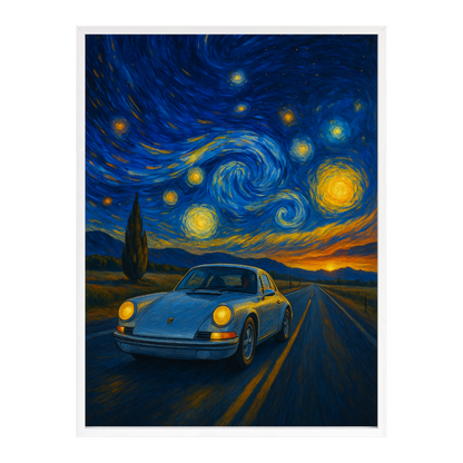 Exklusiver Gerahmter Kunstdruck Porsche X van Gogh Sternennacht