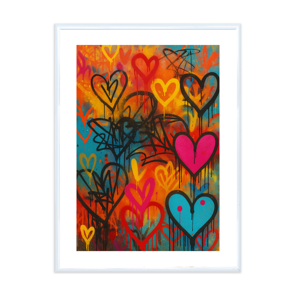 Poster mit Bilderrahmen Graffiti Herzen - verschiedene Formate