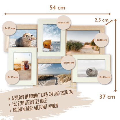 Wackadoo Bilderrahmen Collage Holz für 6 Fotos aus Holz mit Glasscheibe